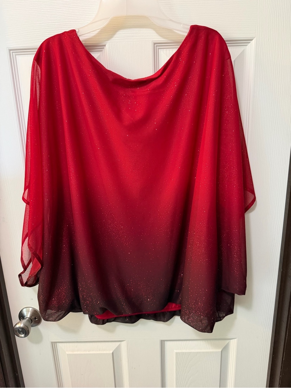Plus size Red Ombré Sparkle Shimmer Flutter Style Sleeves Blouse Sz 3X - Picture 5 of 8